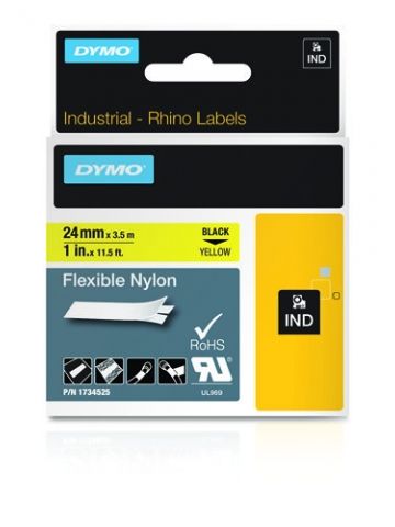 Dymo 1734525/S0773850 Ribbon Nylon flexible black on yellow 24mm x 3,5m for Dymo Rhino 6-24mm