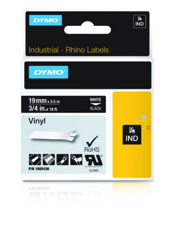 Dymo 1805436 Ribbon Vinyl white on black 19mmx5,5m for Dymo Rhino 6-19mm/24mm
