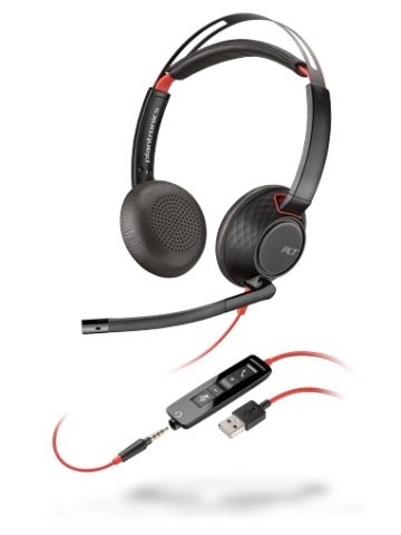 POLY Blackwire 5220 Headset Wired Head-band Calls/Music USB Type-A Black, Red