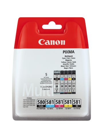 Canon 2078C005/PGI-580CLI581CMYK Ink cartridge multi pack 2x Bk + 1x C,M,Y 1x 200/1505/256/237/257 Pg Pack=5 for Canon Pixma TS 6150/8150