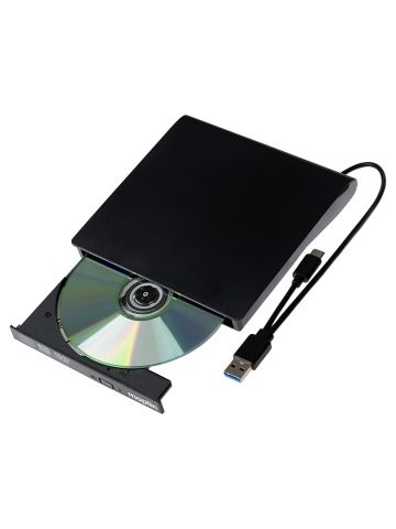 Maplin External CD DVD Optical Drive Reader and Writer Burner USB-C and USB-A 3.0 Built in Cables