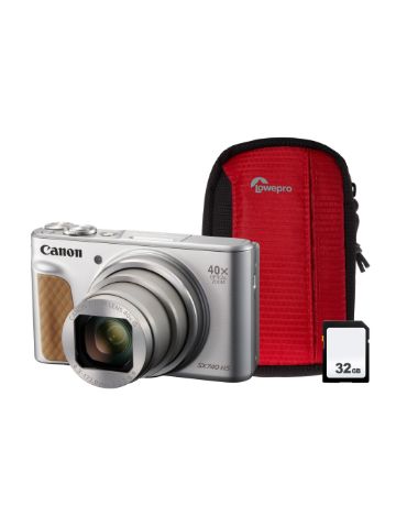 Canon PowerShot SX740 HS 20.3MP 40x Zoom Compact Camera, 32GB SD Card & Case - Silver