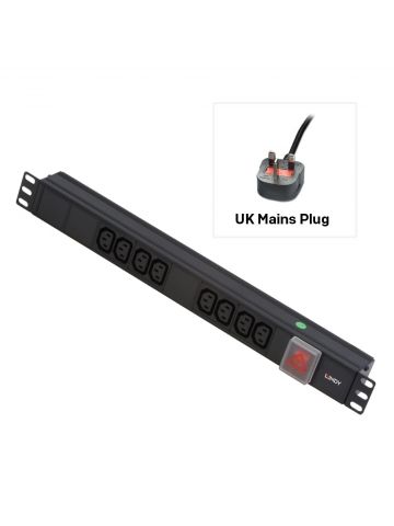 Lindy 1U 8 Way IEC Sockets, Horizontal PDU with UK Mains Plug