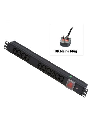 Lindy 1U 10 Way IEC Sockets, Horizontal PDU with UK Mains Plug