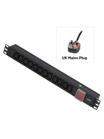 Lindy 1U 12 Way IEC Sockets, Horizontal PDU with UK Mains Plug