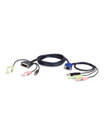 Aten 2L-7DX2U cable interface/gender adapter HDB-15 Male, USB A, Mini Stereo Jack DVI-I (Single Link), USB B, Mini Stereo Jack Black,Green,Pink