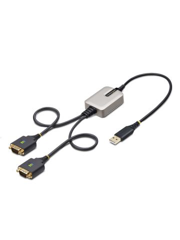 StarTech.com 2ft (60cm) 2-Port USB to Serial Adapter Cable, Interchangeable DB9 Screws/Nuts, COM Retention, USB-A to DB9 RS232, FTDI, Level-4 ESD Protection, Windows/macOS/ChromeOS/Linux - Rugged TPE Construction