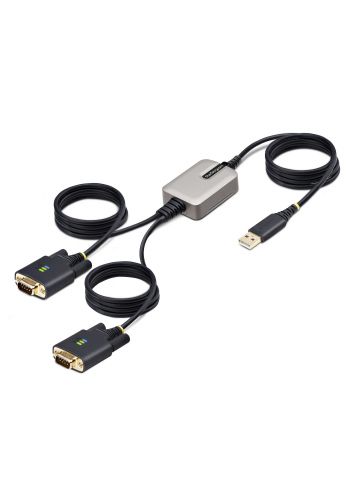 StarTech.com 13ft (4m) 2-Port USB to Serial Adapter Cable, Interchangeable DB9 Screws/Nuts, COM Retention, USB-A to DB9 RS232, FTDI, Level-4 ESD Protection, Windows/macOS/ChromeOS/Linux - Rugged TPE Construction