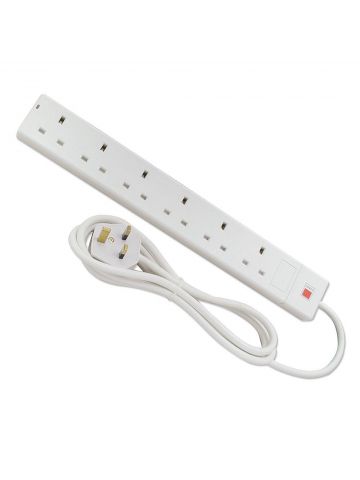 Lindy 2m 6-Way UK Mains Power Extension, White