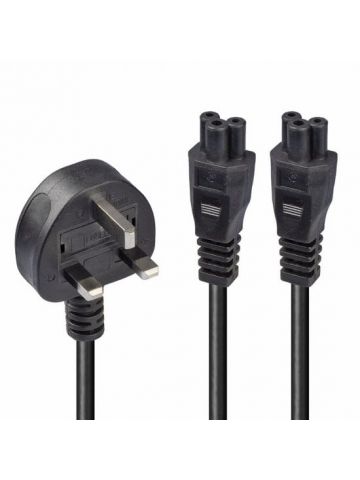 Lindy 2.5m UK 3 Pin Plug To IEC 2 x C5 Splitter Extension Cable, Black