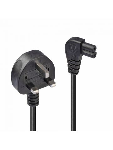 Lindy 0.5m UK 3 Pin Plug to Right Angled IEC C7 mains power Cable, Black