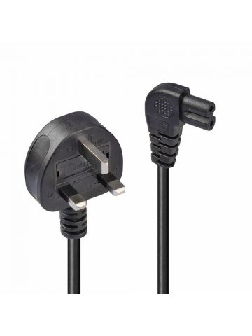 Lindy 1m UK 3 Pin Plug to Right Angled IEC C7 Mains Power Cable, Black