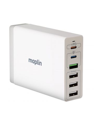 Maplin 6 Port USB Charging Station 4x USB-A / 2x USB-C 65W High Speed Charging with 1m Cable