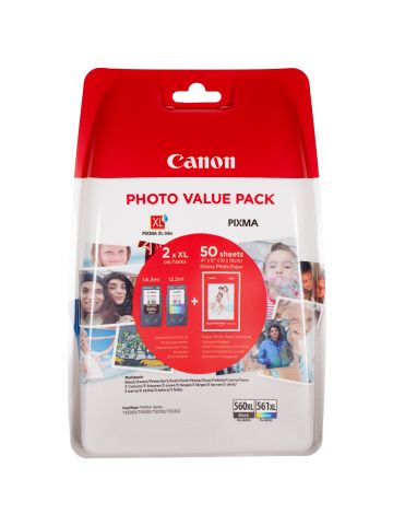 Canon 3712C004/PG-560XL+CL-561XL Printhead cartridge multi pack black + color +50 sheet Photopaper 14,3ml + 12,2ml Pack=2 for Canon Pixma TS 5350