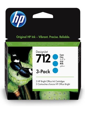 HP 3ED77A/712 Ink cartridge cyan multi pack 29ml Pack=3 for HP DesignJet T 200