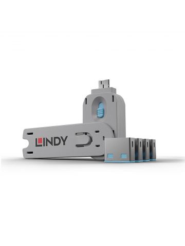 Lindy USB Port Blocker - Pack of 4, Colour Code: Blue