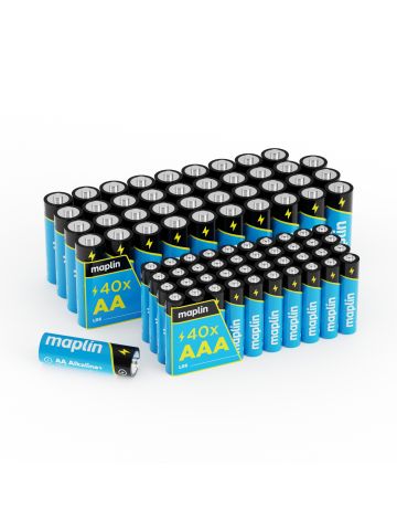 Maplin 40x AA LR6 /40x AAA LR03 1.5V Alkaline Batteries 7 Year Shelf Life High Performance