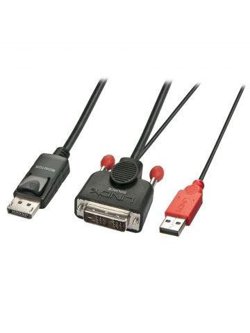 Lindy 3m DVI-D (with USB) to DP Active Adapter Cable, Black