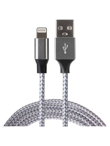 Maplin Lightning Connector to USB-A Cable Braided 1m Fast Charge Silver