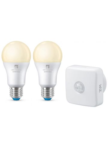 4lite WiZ Connected A60 Warm White WiFi LED Smart Bulb with PIR Sensor - E27 Large Screw, Pack of 2