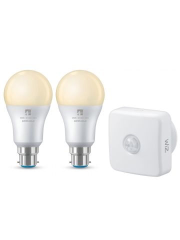 4lite WiZ Connected A60 Warm White WiFi LED Smart Bulb with PIR Sensor - B22 Bayonet Cap, Pack of 2