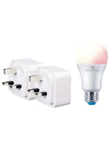 4lite Wiz Connected 3-Pin UK Smart Plug x 2 Pack + 1 x A60 Multicolour Dimmable E27 Large Screw Fit Smart Bulb