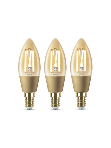 4lite WiZ Connected C35 Candle Filament Amber WiFi LED Smart Bulb - E14 Small Screw, Pack of 3