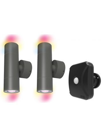 4lite WiZ Connected Die-Cast Aluminium Bi-Directional IP44 Outdoor GU10 Wall Light with PIR Sensor - Pack of 2