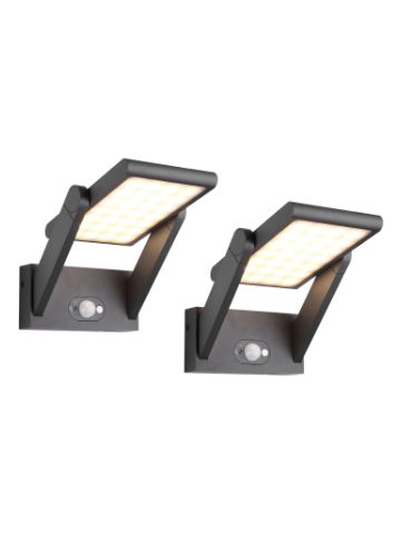 4lite Die Cast Aluminium Solar LED Wall Light with 2 Modes & Motion Detector - Graphite, Pack of 2