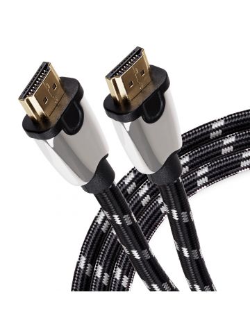 Maplin HDMI to HDMI 4K Ultra HD Braided Cable with Gold Connectors - Black, 1m