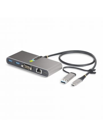 StarTech.com 2-Port USB-C Hub with Ethernet and RS-232, Attached USB-C to USB-A Dongle, 100W PD Pass-Through, 2x USB-A 5Gbps, Gigabit Ethernet, RS232 Serial (FTDI)