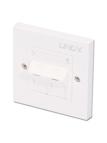 Lindy CAT5e Single Wall Plate with 2 x Angled RJ-45 Shuttered Socket, Unshielded