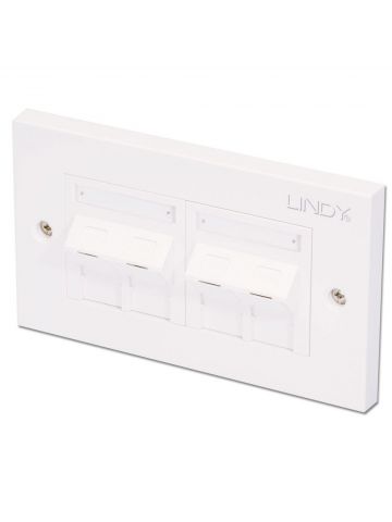 Lindy CAT5e Double Wall Plate with 4 x Angled RJ-45 Shuttered Socket, Unshielded