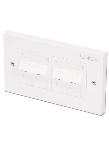 Lindy CAT6 Double Wall Plate with 4 x Angled RJ-45 Shuttered Socket, Unshielded