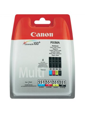 Canon 6509B008/CLI-551 Ink cartridge multi pack Bk,C,M,Y 7ml 495pg + 3x315pg Pack=4 for Canon Pixma IP 8700/IX 6850/MG 5450/MG 6350/MX 725