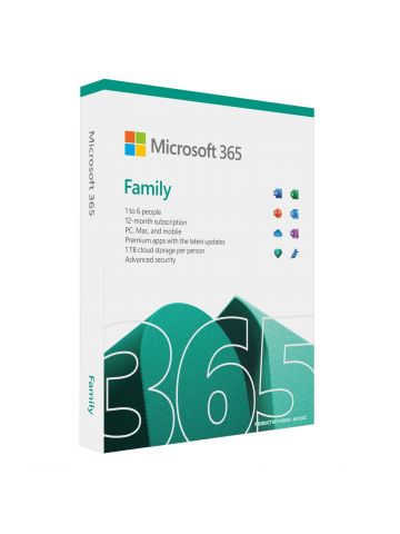 Microsoft 365 Family Medialess 1 Year Subscription 6 Users - Retail Boxed