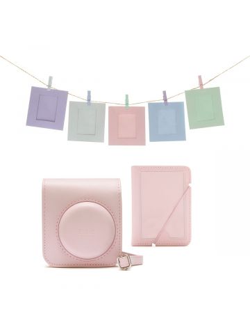 Fujifilm Instax Mini 12 Accessory Kit with Case, Photo Album, Hanging Cards & Pegs - Blossom Pink