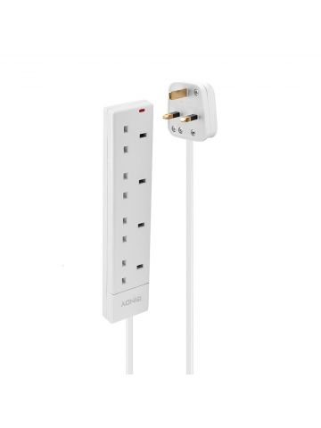 Lindy 2m 4-Way UK Mains Power Extension, White