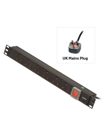 Lindy 1U 6 Way UK Sockets, Horizontal PDU with UK Plug