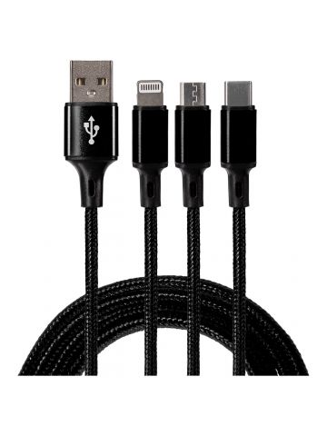 Maplin 3-in-1 USB-A to USB-C / Lightning / MicroUSB Braided Charging Cable - Black, 1.2m