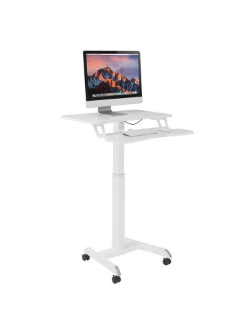 ProperAV Two Tier Mobile Desk Trolley Workstation with Gas Spring Height Adjustment White