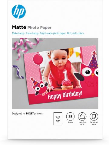 HP Matte Photo Paper, 180 g/m2, 10 x 15 cm (101 x 152 mm), 25 sheets