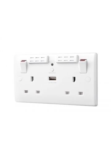 BG Electrical 13A 2 Gang Switched Socket with Wi-Fi Extender + 1x USB-A 2.1A Round Edge White