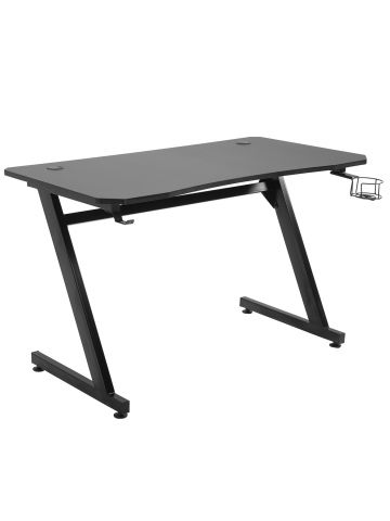 Maplin Plus Steel Frame Gaming Desk Writing Table with Cup / Headphone Holder & Adjustable Feet - Black