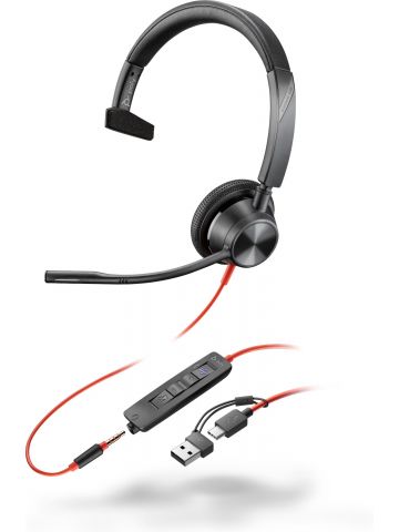 POLY Blackwire 3315 Monaural Microsoft Teams Certified USB-C Headset +3.5mm Plug +USB-C/A Adapter