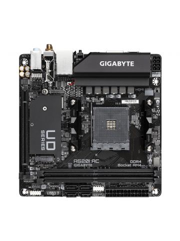 Gigabyte A520I AC Motherboard - Supports AMD Ryzen 5000 Series AM4 CPUs, 6 Phases Digital VRM, up to 5300MHz DDR4 (OC), 1xPCIe 3.0 M.2, WIFI, GbE LAN, USB 3.2 Gen1