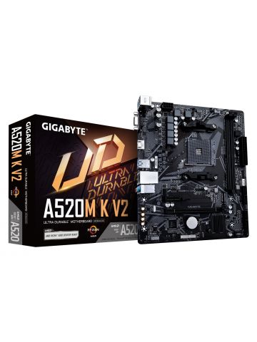 Gigabyte A520M K V2 Motherboard - Supports AMD Ryzen 5000 Series AM4 CPUs, up to 5100MHz DDR4 (OC), PCIe Gen3 x4 M.2, GbE LAN, USB 3.2 Gen 1