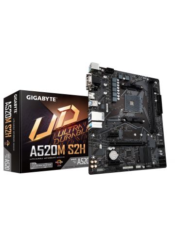 Gigabyte A520M S2H Motherboard - Supports AMD Ryzen 5000 Series AM4 CPUs, 4+3 Phases Pure Digital VRM, up to 5100MHz DDR4 (OC), PCIe 3.0 x4 M.2, GbE LAN, USB 3.2 Gen 1