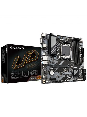 Gigabyte A620M DS3H Motherboard - Supports AMD Ryzen 8000 CPUs, 5+2+2 Phases Digital VRM, up to 7600MHz DDR5 (OC), 1xPCIe 4.0 M.2, GbE LAN, USB 3.2 Gen 1