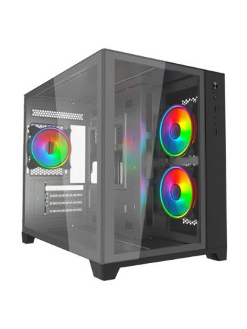 VIDA Akira V2 Black ARGB Gaming Case w/ Glass Front & Side, Micro ATX, 3x ARGB Fans, 6-Port PWM ARGB Fan Hub & Remote Control